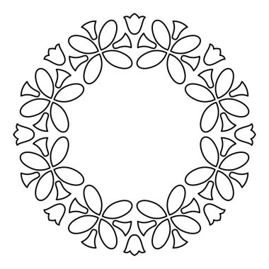 Anahat çiçekli daire çerçeve tasarımı, siyah-beyaz çiçek sınır