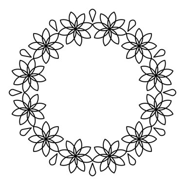 Anahat çiçekli daire çerçeve tasarımı, siyah-beyaz çiçek sınır
