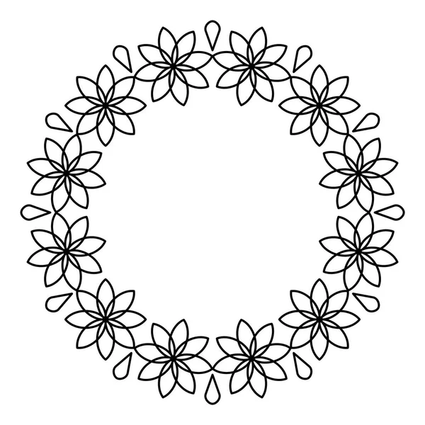 Anahat çiçekli daire çerçeve tasarımı, siyah-beyaz çiçek sınır