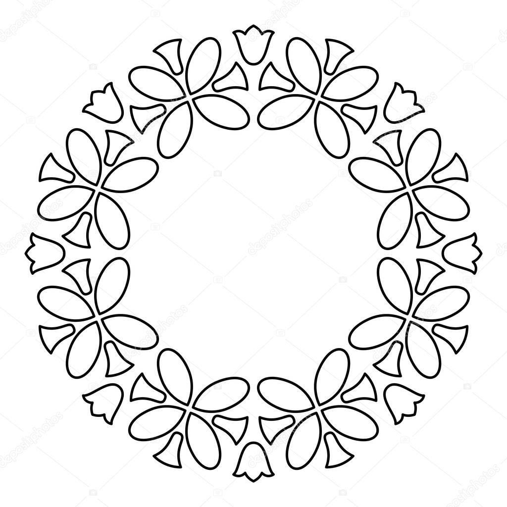 Download Outline Flowers Circle Frame Design Monochrome Floral ...