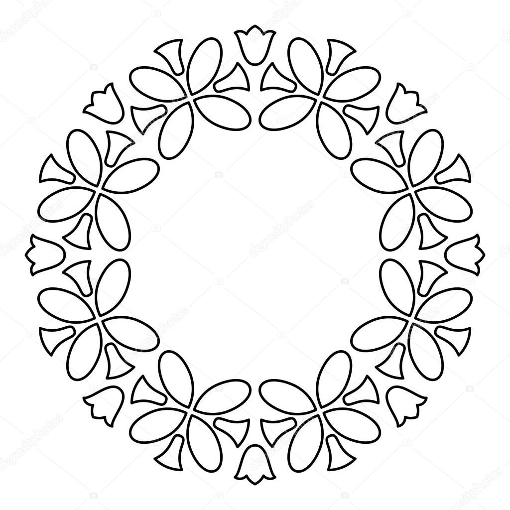 Outline Flowers Circle Frame Design Monochrome Floral ...