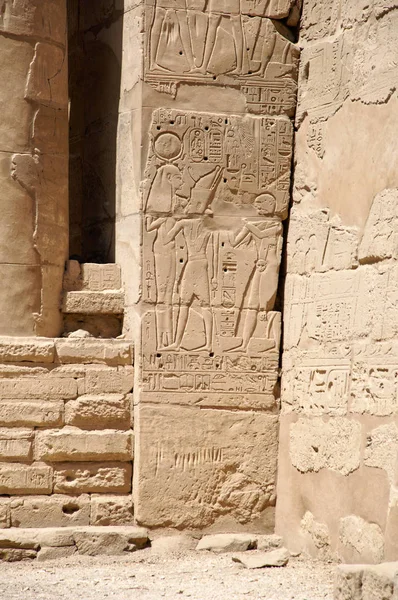 Oude Reliëfs Ruïnes Van Tempel Van Karnak Luxor Egypte Afrika — Stockfoto