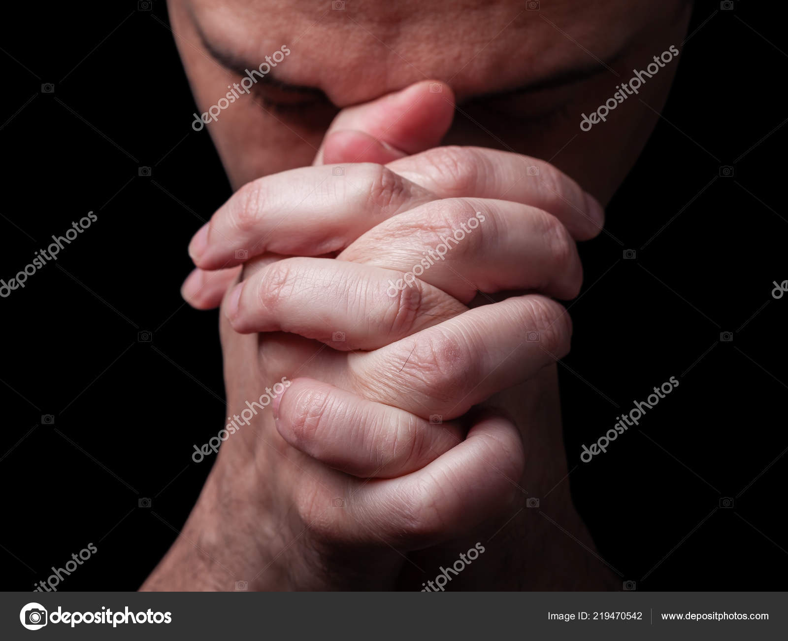 Close Faithful Mature Man Praying Hands Folded Worship God Head Stock Photo  by ©Lusoimages 219470542