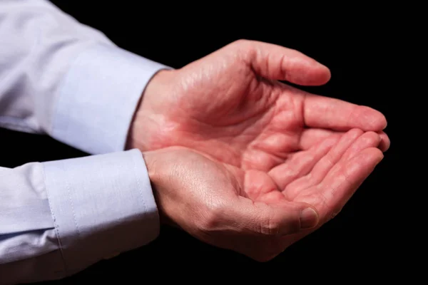 Dojrzały Mężczyzna Biznesmen Ręce Wraz Puste Dłonie Się Koncepcja Człowieka — Zdjęcie stockowe