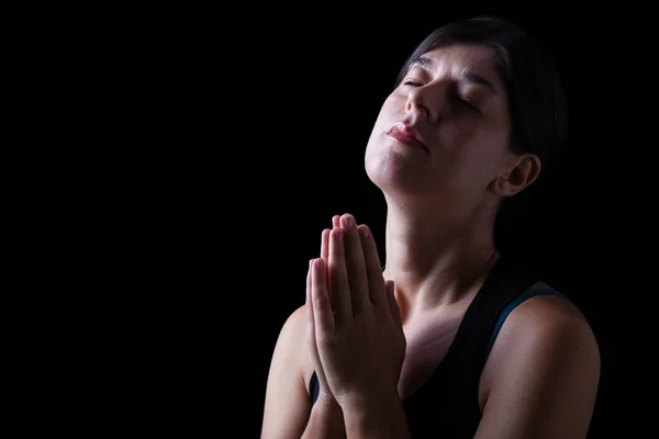 Low Key Faithful Woman Praying Feeling Presence Being Touched God Stock Picture