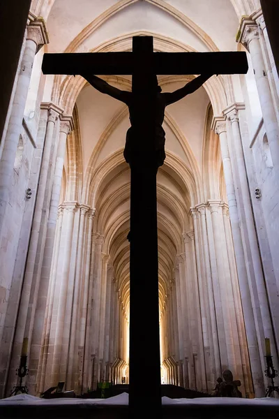 Alcobaca Portugal July 2017 Crucifix Jesus Christ Nailed Cross Monastery — Stock Photo, Image