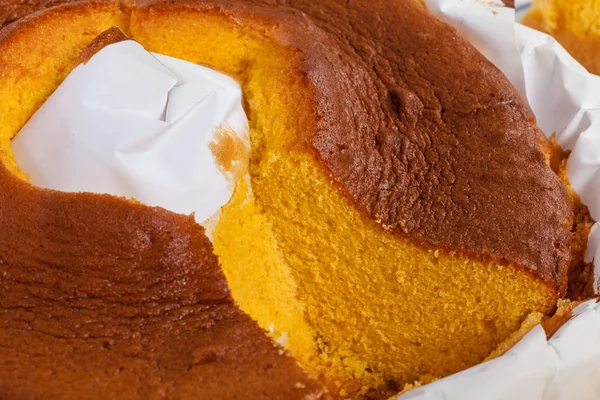 Close Sliced Pao Portuguese Sponge Cake Shown Its Most Traditional — Stock Photo, Image