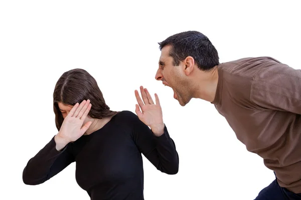 Сцена Домашнего Насилия Оскорбленным Мужем Парнем Кричащим Кричащим Свою Жену — стоковое фото