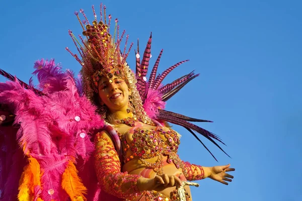 Sesimbra Portugal Feb 2013 Brasilianische Samba Tänzerin Wagen Beim Karnevalsumzug — Stockfoto