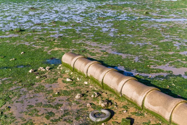 Tubo Fognario Cielo Aperto Che Prosciuga Baia Seixal Una Diramazione — Foto Stock