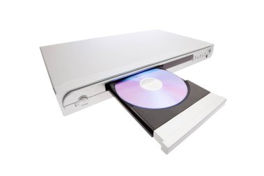 DVD player ejecting disc with isolated on white background clipart