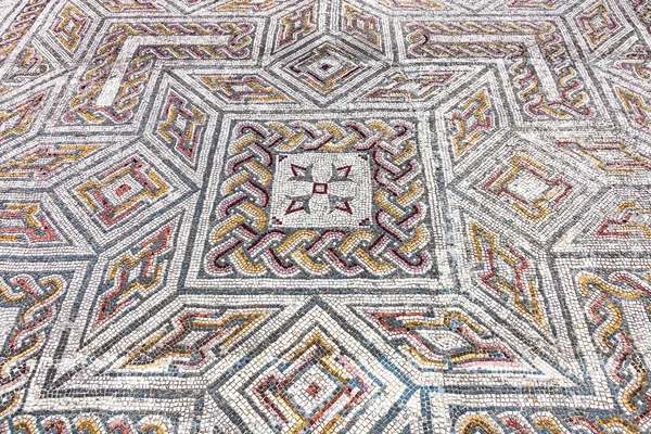 Primo Piano Complesso Centro Pavimentale Mosaico Tessera Romana Svastica Domus — Foto Stock