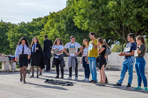 Lisbon Portugal October 2016 Praxe Ritual Initiation University Freshmen Welcomed — Stock Photo, Image