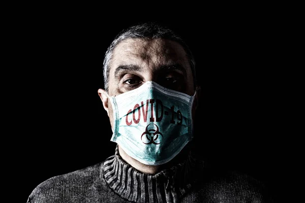 Homme Avec Masque Chirurgical Biohazard Covid Alias Coronavirus Pandémie Épidémie — Photo
