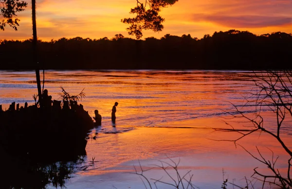 Sunset Sobre Casiquiare Channel Amazonas State Venezuela — Foto de Stock