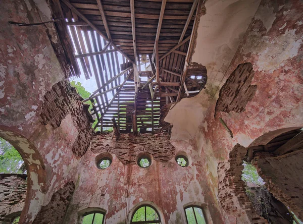 Old abandoned church interior in the forest