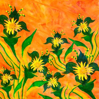 Papatya çiçekleri arka plan olarak suluboya resim, renkli el çizimleri