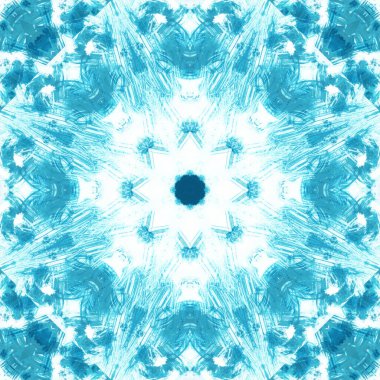 Kadim tarzında soyut mavi geometrik desen, el çizimi, kağıt üzerine suluboya.