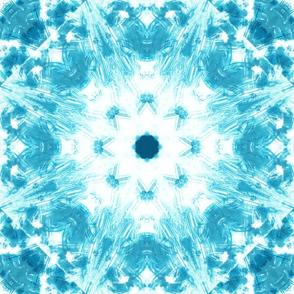 Kadim tarzında soyut mavi geometrik desen, el çizimi, kağıt üzerine suluboya.