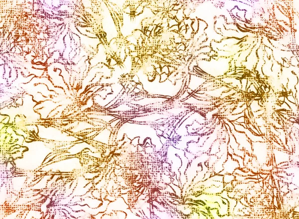 花の水彩画を背景にカラフルな手描きイラスト — ストック写真