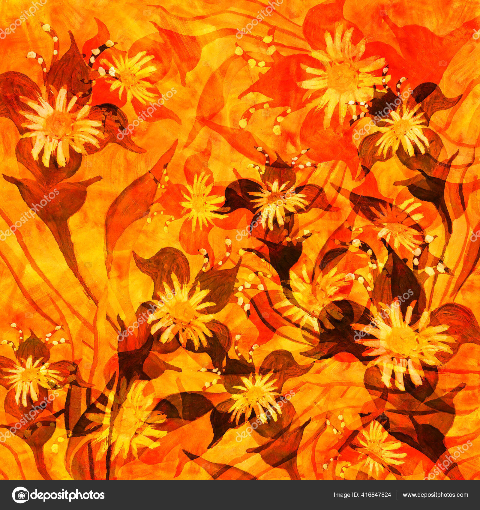 秋花水彩画为背景彩绘手绘插图创作艺术品 图库照片 C Sval7
