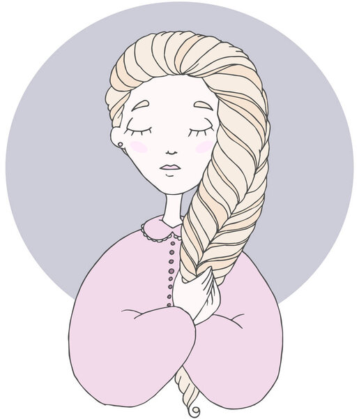 Cartoon girl. Hand drawn illustration. Postcard or poster design. Vector.