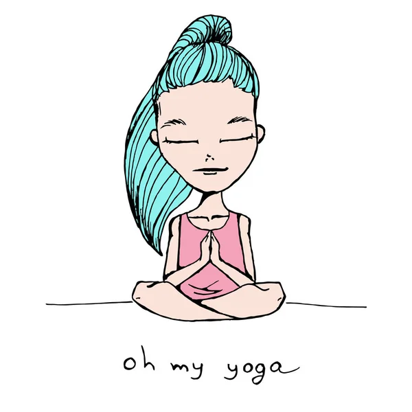 Yoga-kız, meditasyon, elle çizilmiş vektör