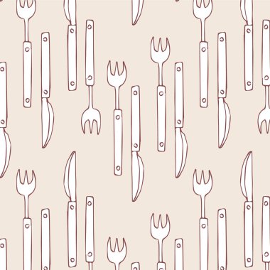Çatal bıçak takımı desen. Elle çizilmiş. Vektör.