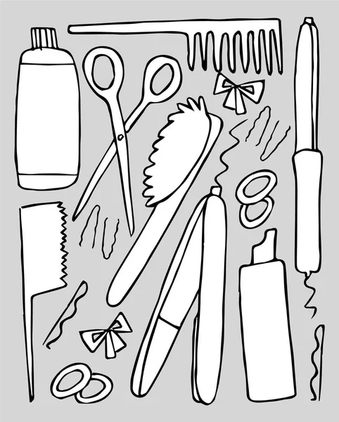 Ensemble Icônes Outils Coiffeur Illustration Vectorielle — Image vectorielle