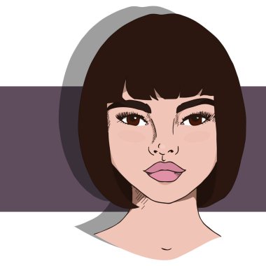 Güzel bir kadın yüzü çıplak makyajlı. El vektör çizim çekilmiş. Güzel genç çekici kız modeli ile şık orijinal grafik portre. Moda, stil, güzellik. Grafik, kroki çizim.