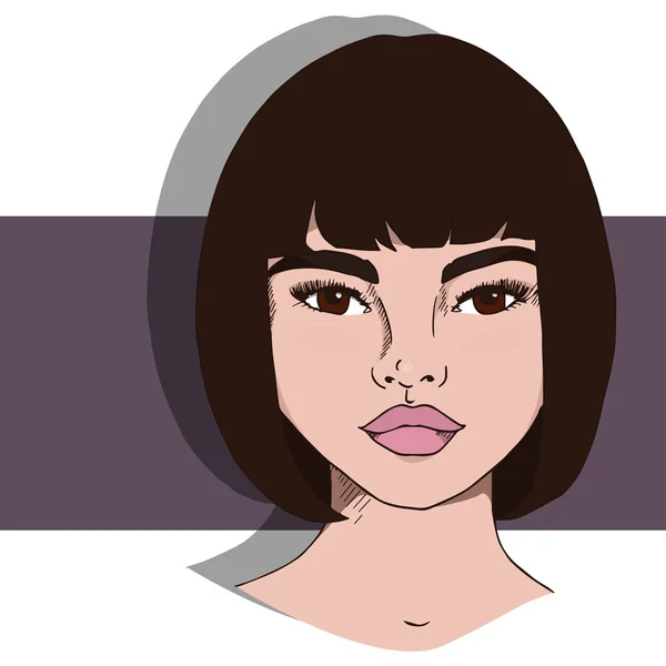 Güzel bir kadın yüzü çıplak makyajlı. El vektör çizim çekilmiş. Güzel genç çekici kız modeli ile şık orijinal grafik portre. Moda, stil, güzellik. Grafik, kroki çizim.