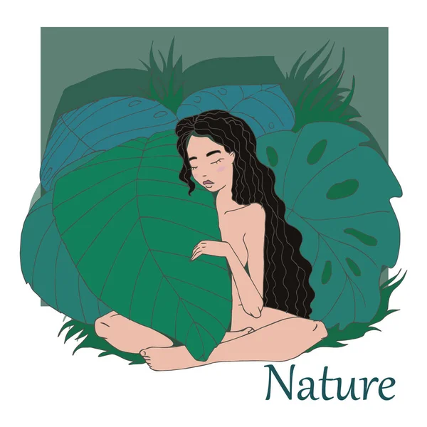 Increíble Chica Dibujos Animados Yoga Loto Naturaleza Ilustración Vectorial Dibujada — Vector de stock