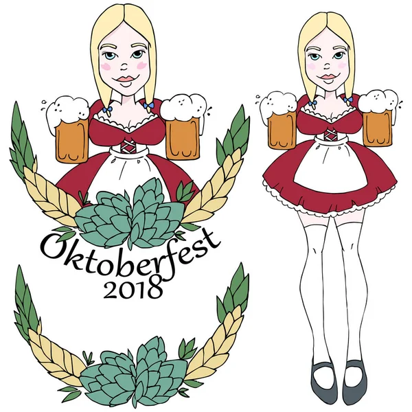 Oktoberfest bira partisi. Bira Festivali. Festivali. Çizilmiş vektör simgeler el.