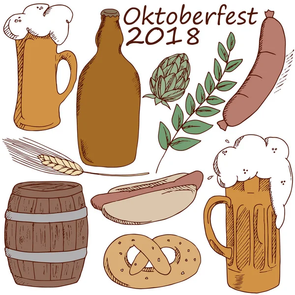 Oktoberfest simgeler. Bira ayarla ve çeşitli vektör çizim snack.