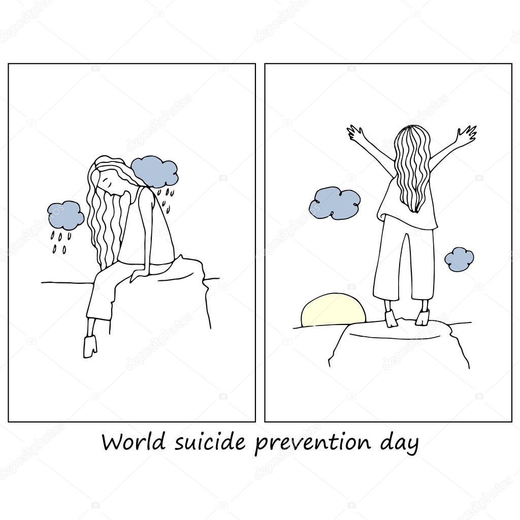 World Suicide Prevention Day, 10th September. Hand drawn illustration.
