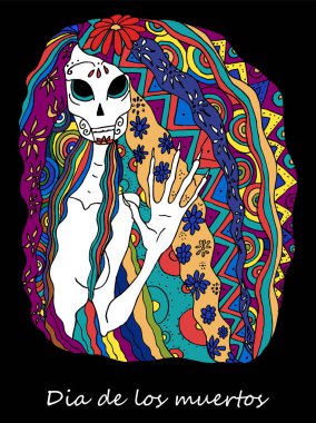 Dia de los muertos. Ölüler Günü '. Sceleton. Çizilmiş vektör çizim el.