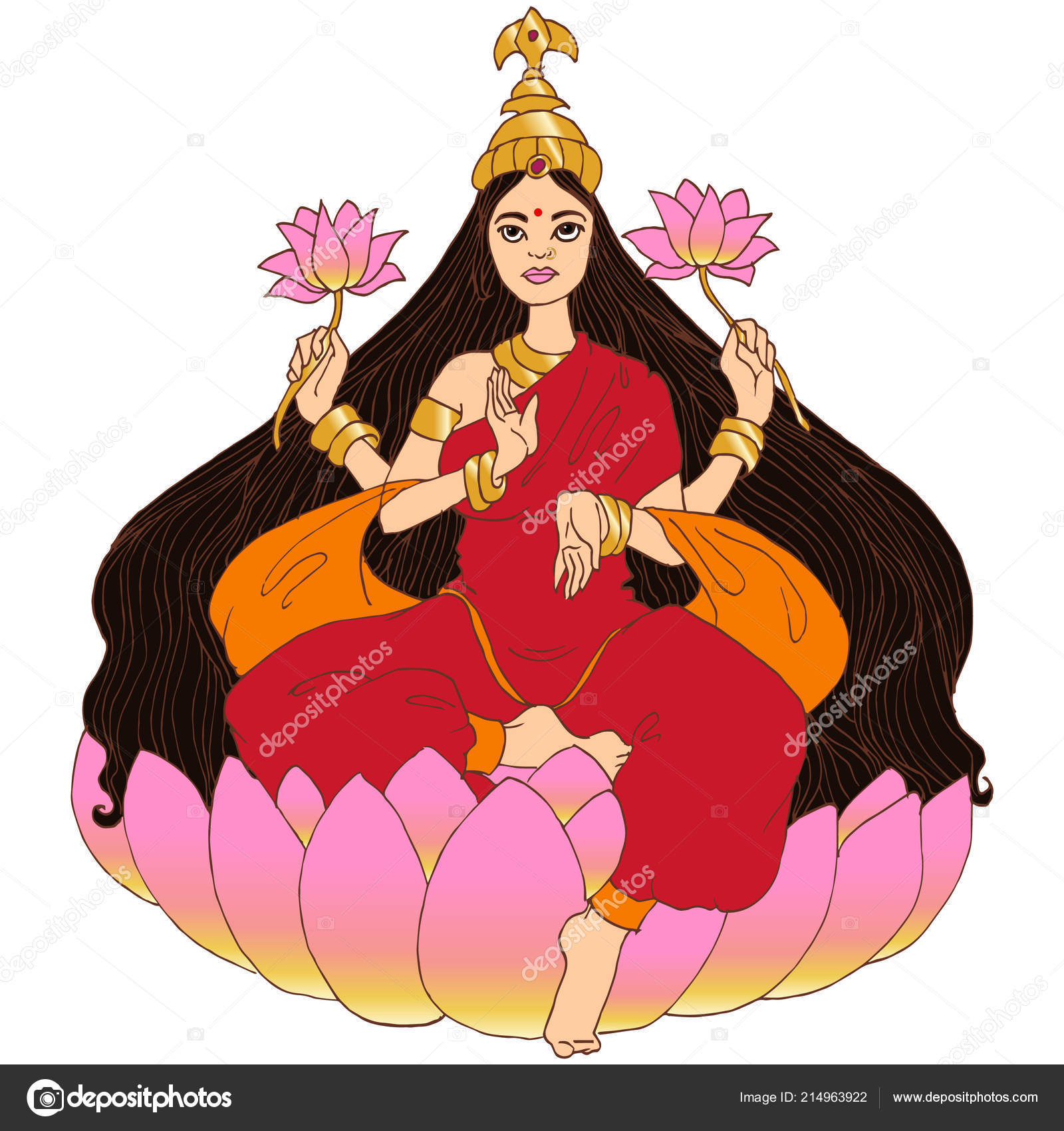 Hindu Goddess Lakshmi Dhanteras Navaratri Diwali Hand Drawn Vector  Illustration Stock Vector Image by ©senik91@ #214963922