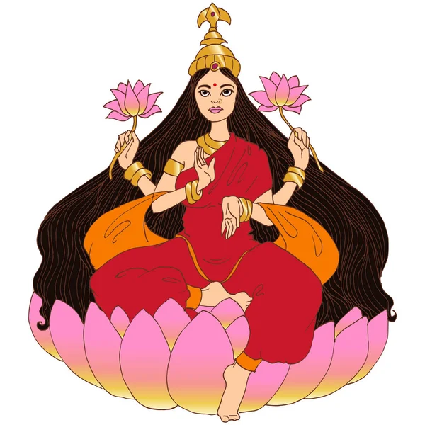 Diosa Hindú Lakshmi Dhanteras Navaratri Diwali Ilustración Vectorial Dibujada Mano — Archivo Imágenes Vectoriales