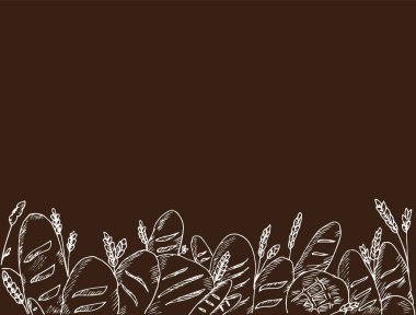 Ekmek flatlay alanı. Grafik. Çizilmiş vektör çizim el.