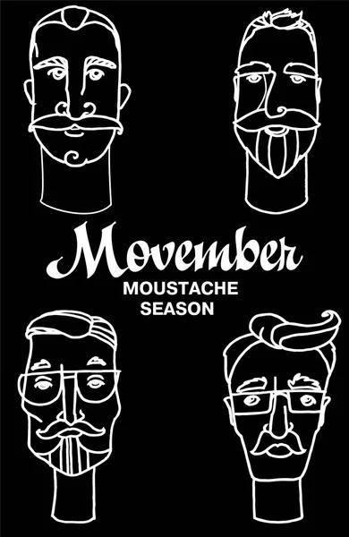Hipster berber karikatür insanlarla sakalları bıyıkları ve çeşitli şık saç kesimi. Movember. Çizilmiş vektör çizim el.