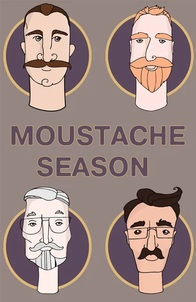 Hipster berber karikatür insanlarla sakalları bıyıkları ve çeşitli şık saç kesimi. Çizilmiş vektör çizim el.