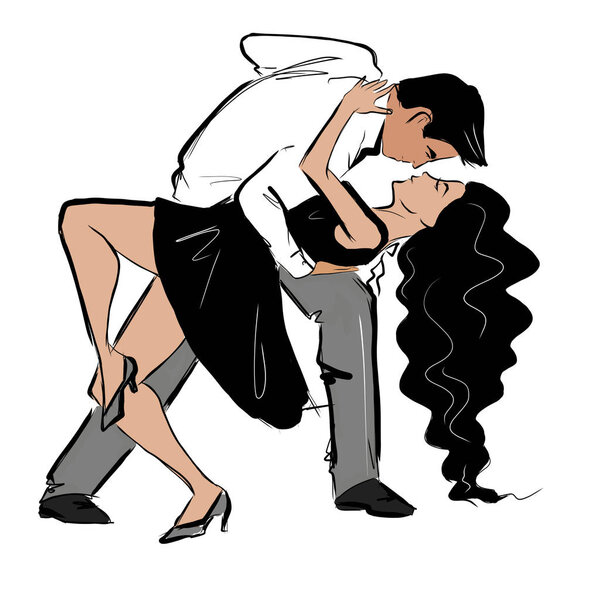 Латинские танцоры. Элегантная пара танцующая сальса, бачата. Ретро стиль
.