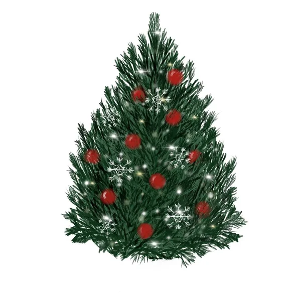 Topları ve beyaz arka plan üzerinde izole ışıkları ile Noel ağacı. Yeni yıl. 