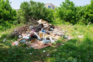 Sterlitamak, Rusya - 1 Haziran 2019; Şehrin varoşlarında bir çöp yığını.