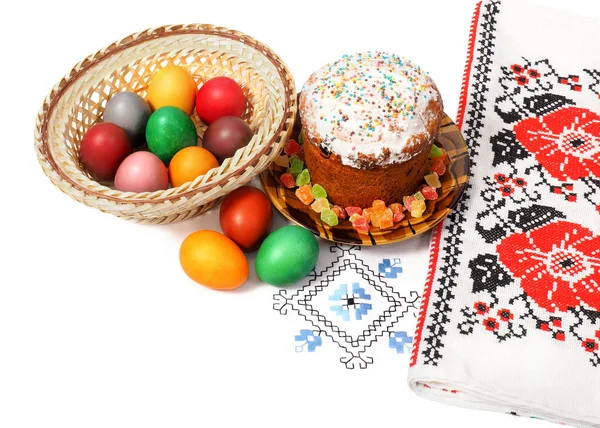 Easter Holiday Easter Bread Eggs White Tablecloth Patterns — Stock Photo, Image