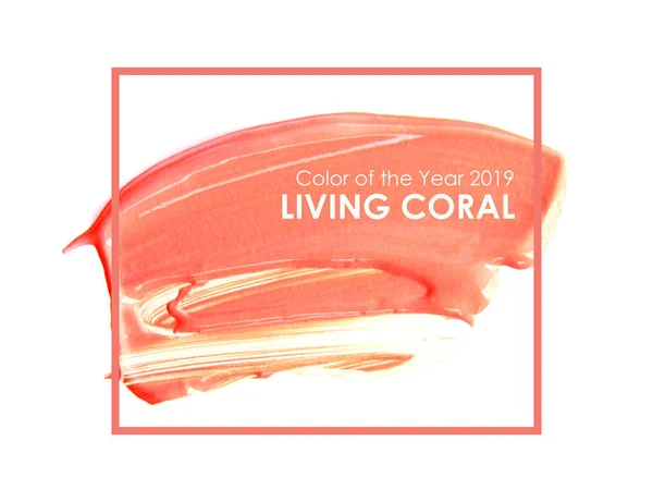Brush Paint Texture Paper Living Coral Color Year 2019 Living — Stock Photo, Image