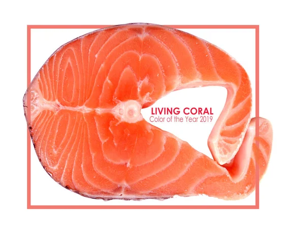 Living Coral Pantone 2019 Salmon Steak Red Fish White — Stock Photo, Image