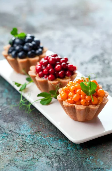 Healthy Coconut Tartlets Custard Fresh Berries Selective Focus Stock Image