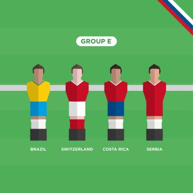Tablo Football (Soccer) oyuncular, Dünya Kupası Rusya 2018, Grup E. düzenlenebilir vektör tasarımı. 