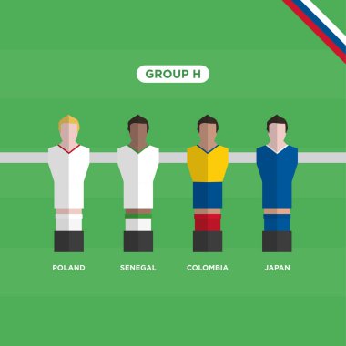 Tablo Football (Soccer) oyuncular, Dünya Kupası Rusya 2018, Grup H. düzenlenebilir vektör tasarımı. 